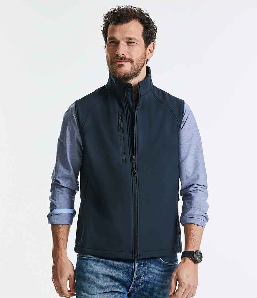 Russell Soft Shell Gilet in French Navy by Russell — Custom branded clothing by Print Press, featuring premium embroidery produced in our specialist print lab in the UK.