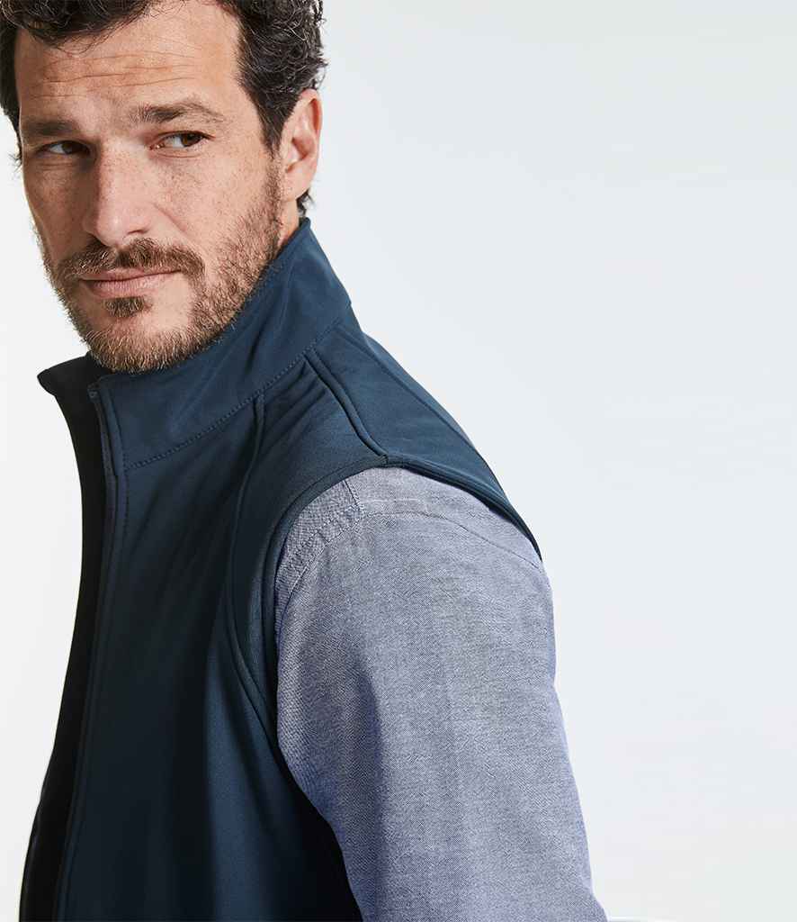 Russell Soft Shell Gilet in by Russell — Custom branded clothing by Print Press, featuring premium embroidery produced in our specialist print lab in the UK.