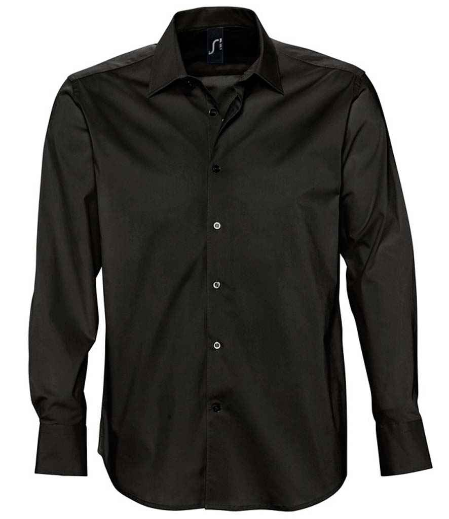 SOL'S Brighton Long Sleeve Fitted Shirt in Black by SOL'S — Custom branded clothing by Print Press, featuring premium embroidery produced in our specialist print lab in the UK.
