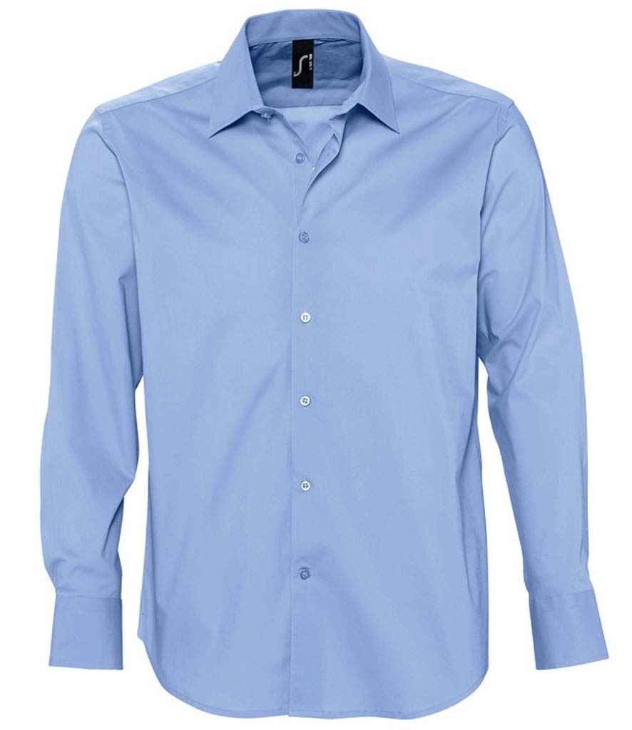 SOL'S Brighton Long Sleeve Fitted Shirt in Bright Sky by SOL'S — Custom branded clothing by Print Press, featuring premium embroidery produced in our specialist print lab in the UK.