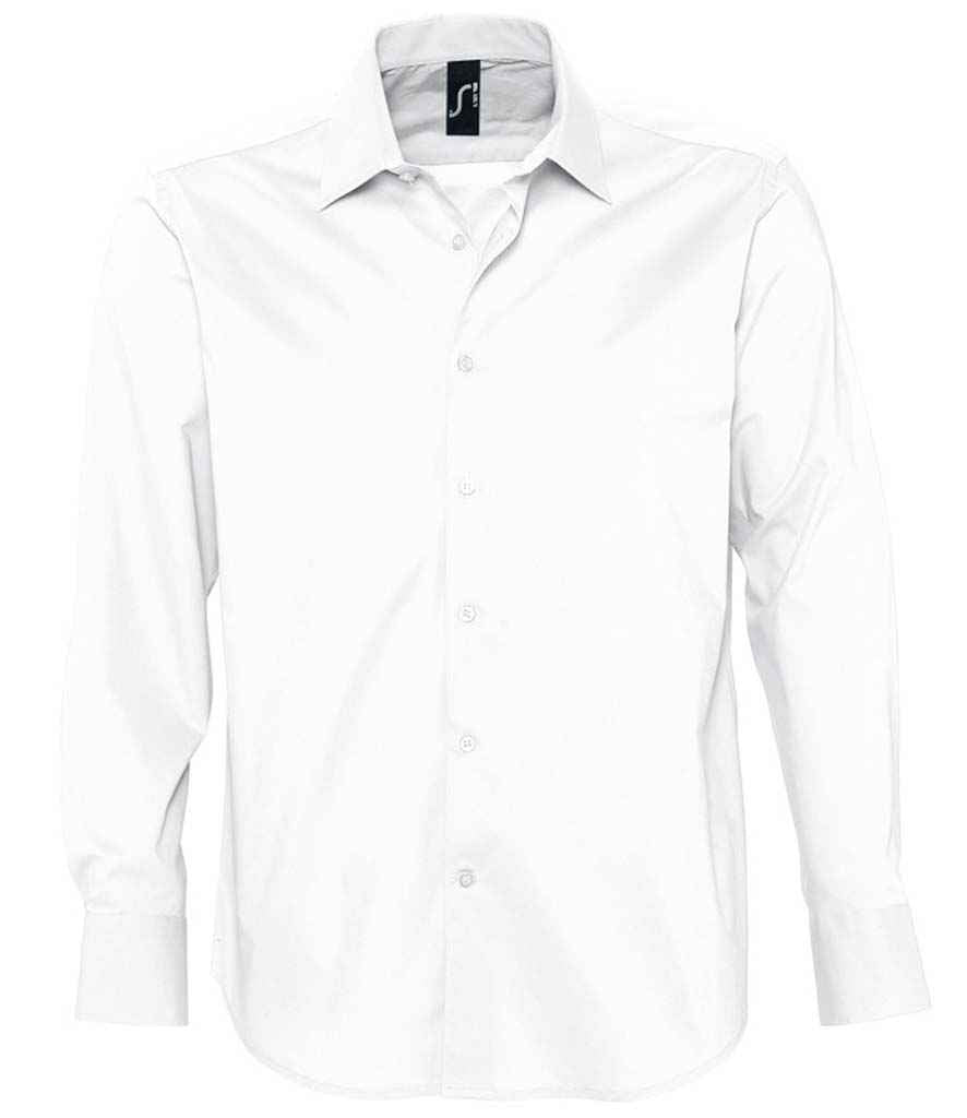 SOL'S Brighton Long Sleeve Fitted Shirt in White by SOL'S — Custom branded clothing by Print Press, featuring premium embroidery produced in our specialist print lab in the UK.