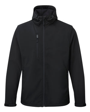 Fort Holkham Hooded Softshell Jacket in BLACK by FORT — Custom branded clothing by Print Press, featuring premium embroidery produced in our specialist print lab in the UK.
