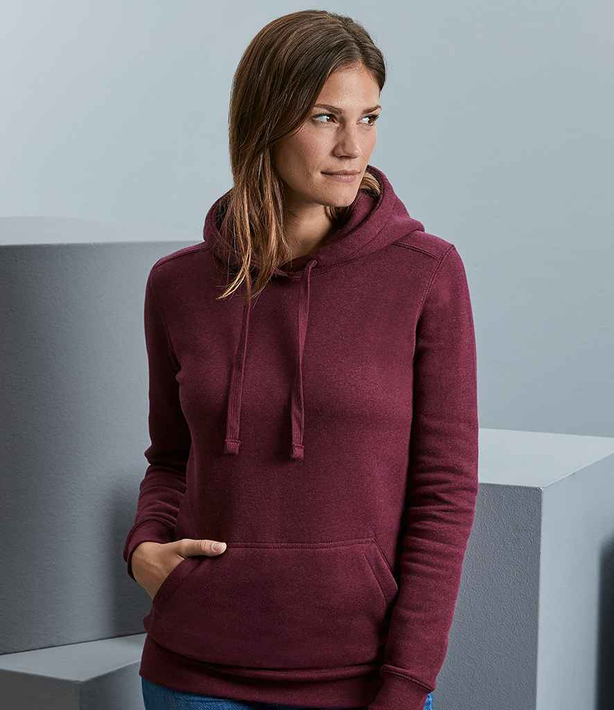 Russell Ladies Authentic Melange Hoodie in Burgundy Melange by Russell — Custom branded clothing by Print Press, featuring premium embroidery produced in our specialist print lab in the UK.