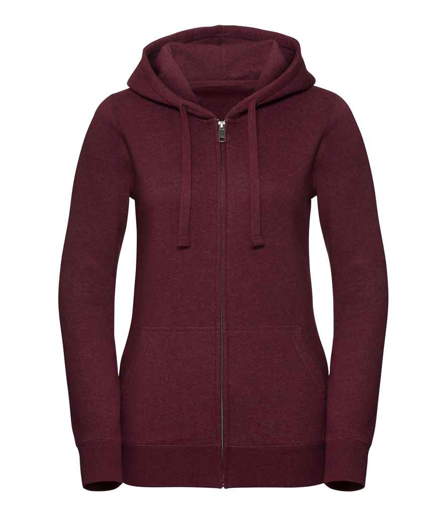 Russell Ladies Authentic Melange Zip Hoodie in Burgundy Melange by Russell — Custom branded clothing by Print Press, featuring premium embroidery produced in our specialist print lab in the UK.