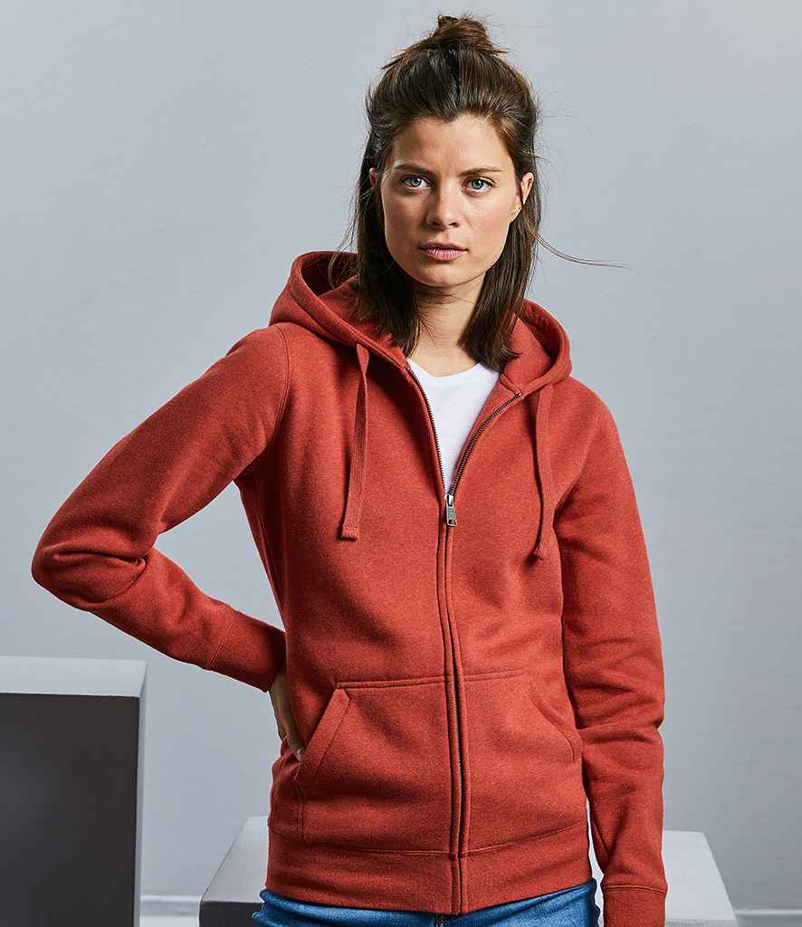 Russell Ladies Authentic Melange Zip Hoodie in Brick Red Melange by Russell — Custom branded clothing by Print Press, featuring premium embroidery produced in our specialist print lab in the UK.