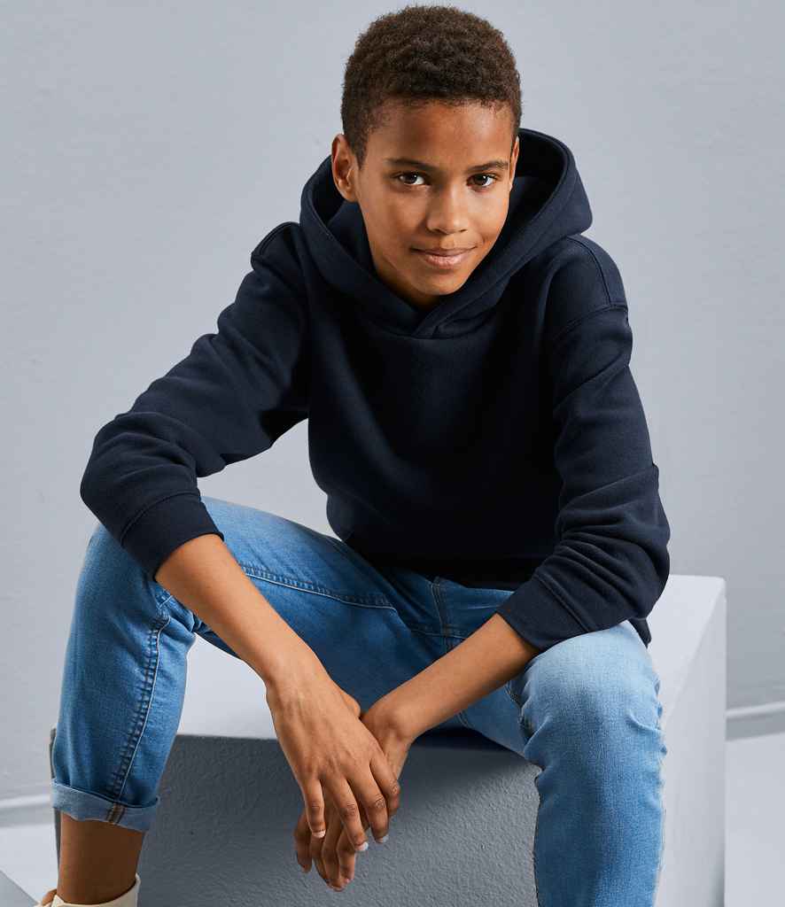 Russell Kids Authentic Hooded Sweatshirt in French Navy by Russell — Custom branded clothing by Print Press, featuring premium embroidery produced in our specialist print lab in the UK.