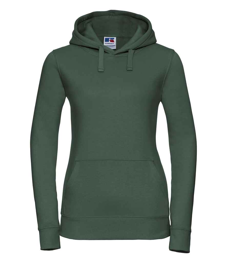 Russell Ladies Authentic Hooded Sweatshirt in Bottle Green by Russell — Custom branded clothing by Print Press, featuring premium embroidery produced in our specialist print lab in the UK.