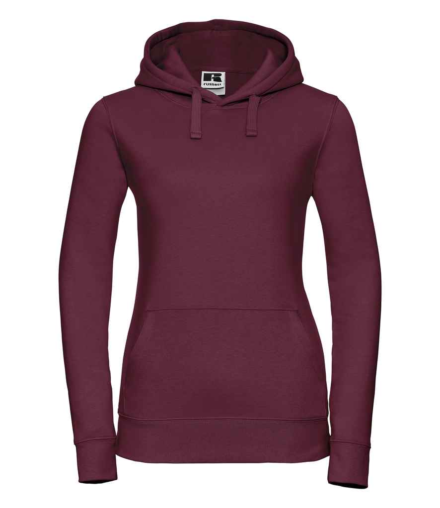 Russell Ladies Authentic Hooded Sweatshirt in Burgundy by Russell — Custom branded clothing by Print Press, featuring premium embroidery produced in our specialist print lab in the UK.