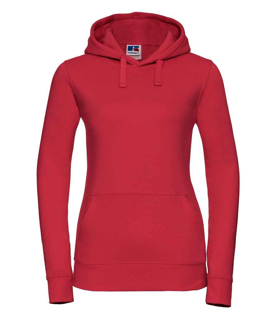 Russell Ladies Authentic Hooded Sweatshirt in Classic Red by Russell — Custom branded clothing by Print Press, featuring premium embroidery produced in our specialist print lab in the UK.