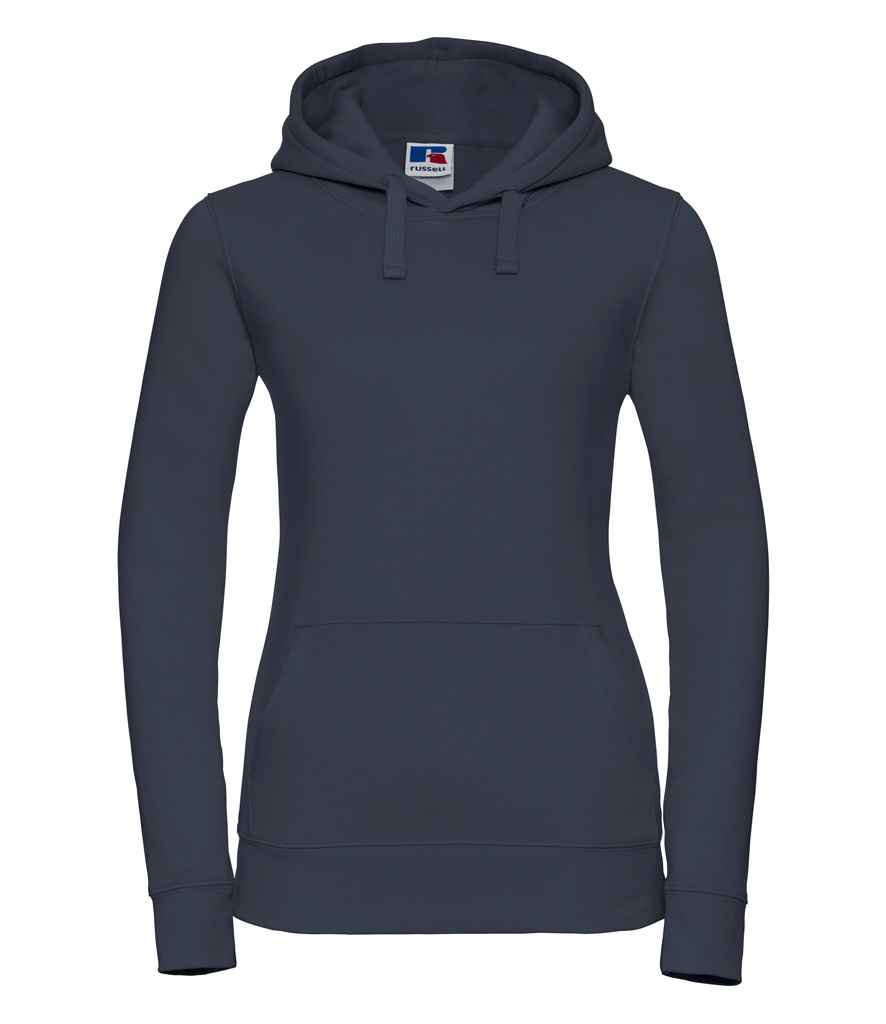 Russell Ladies Authentic Hooded Sweatshirt in French Navy by Russell — Custom branded clothing by Print Press, featuring premium embroidery produced in our specialist print lab in the UK.