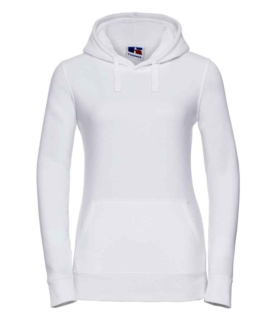 Russell Ladies Authentic Hooded Sweatshirt in White by Russell — Custom branded clothing by Print Press, featuring premium embroidery produced in our specialist print lab in the UK.