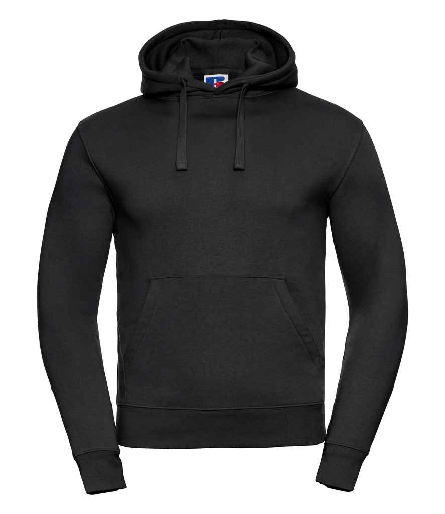 Russell Authentic Hooded Sweatshirt in Black by Russell — Custom branded clothing by Print Press, featuring premium embroidery produced in our specialist print lab in the UK.