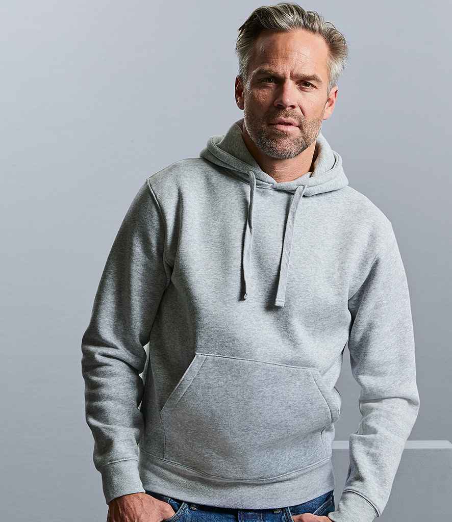 Russell Authentic Hooded Sweatshirt in Light Oxford by Russell — Custom branded clothing by Print Press, featuring premium embroidery produced in our specialist print lab in the UK.