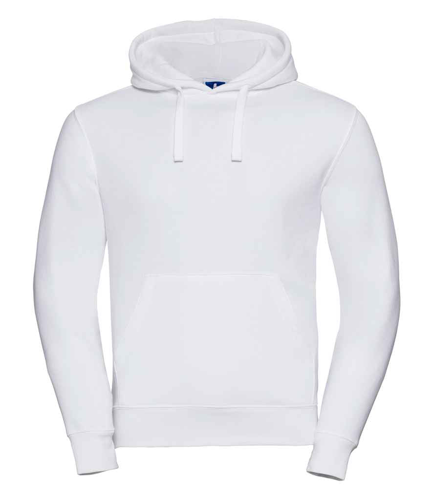 Russell Authentic Hooded Sweatshirt in White by Russell — Custom branded clothing by Print Press, featuring premium embroidery produced in our specialist print lab in the UK.