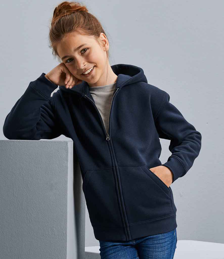 Russell Kids Authentic Zip Hooded Sweatshirt in French Navy by Russell — Custom branded clothing by Print Press, featuring premium embroidery produced in our specialist print lab in the UK.