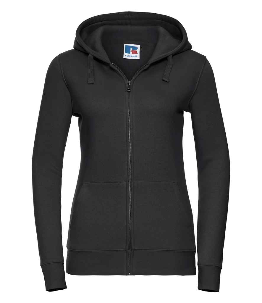 Russell Ladies Authentic Zip Hooded Sweatshirt in Black by Russell — Custom branded clothing by Print Press, featuring premium embroidery produced in our specialist print lab in the UK.