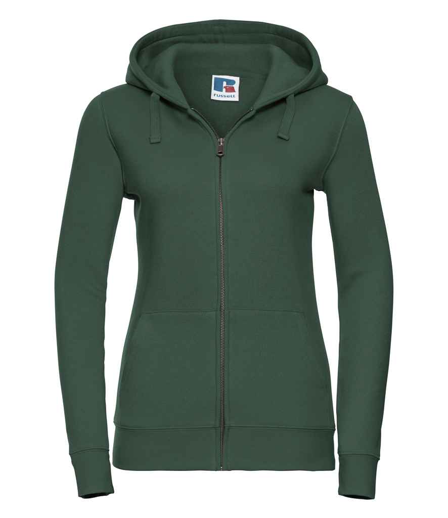 Russell Ladies Authentic Zip Hooded Sweatshirt in Bottle Green by Russell — Custom branded clothing by Print Press, featuring premium embroidery produced in our specialist print lab in the UK.