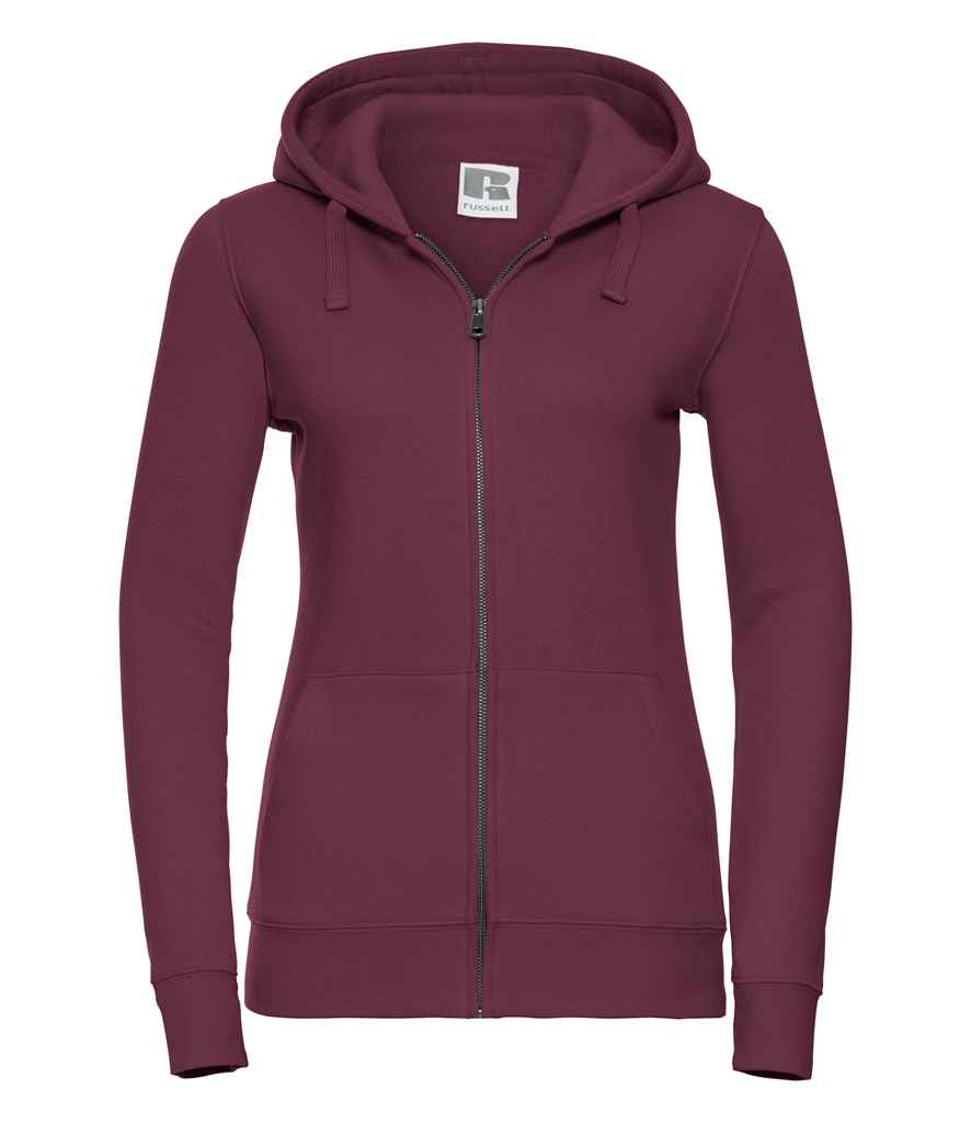 Russell Ladies Authentic Zip Hooded Sweatshirt in Burgundy by Russell — Custom branded clothing by Print Press, featuring premium embroidery produced in our specialist print lab in the UK.