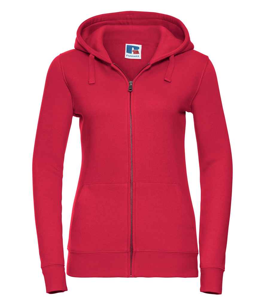 Russell Ladies Authentic Zip Hooded Sweatshirt in Classic Red by Russell — Custom branded clothing by Print Press, featuring premium embroidery produced in our specialist print lab in the UK.