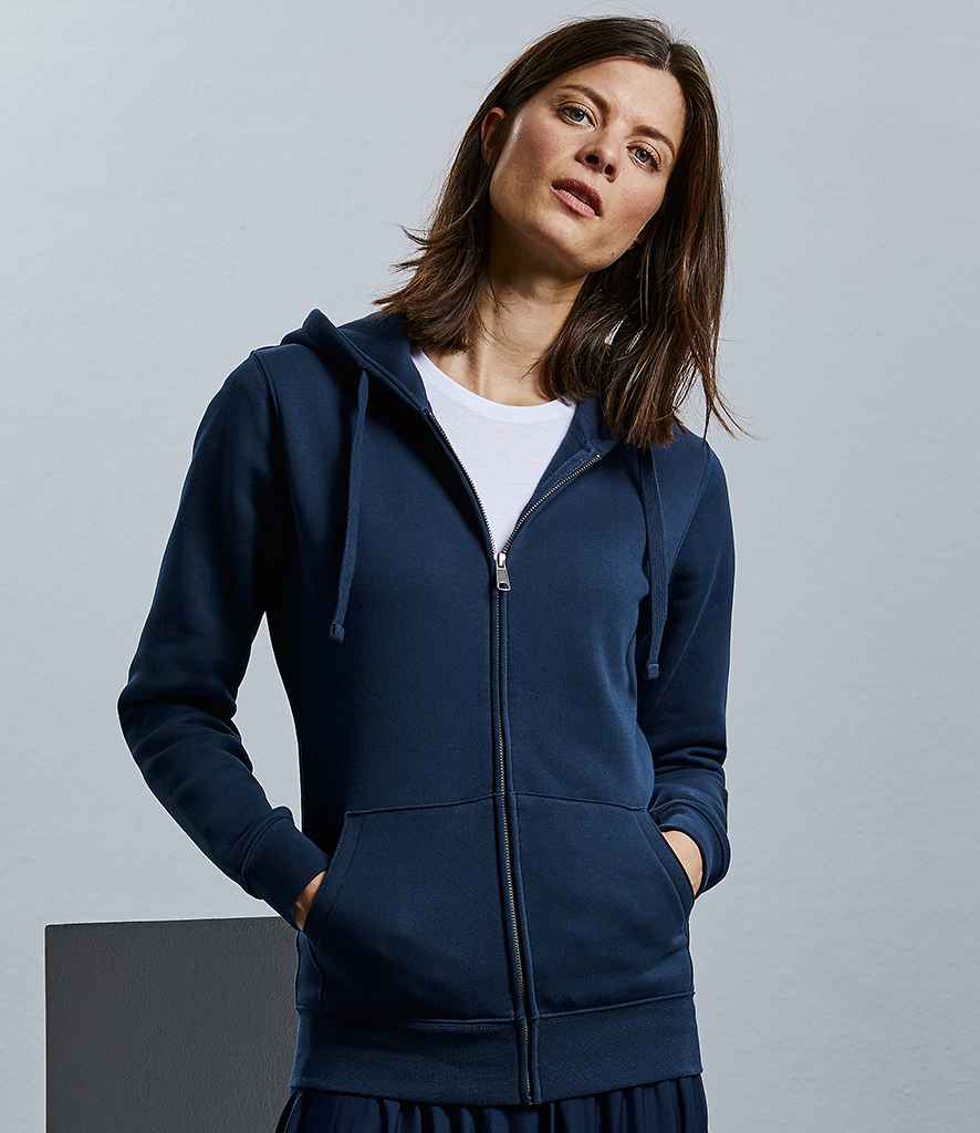 Russell Ladies Authentic Zip Hooded Sweatshirt in French Navy by Russell — Custom branded clothing by Print Press, featuring premium embroidery produced in our specialist print lab in the UK.