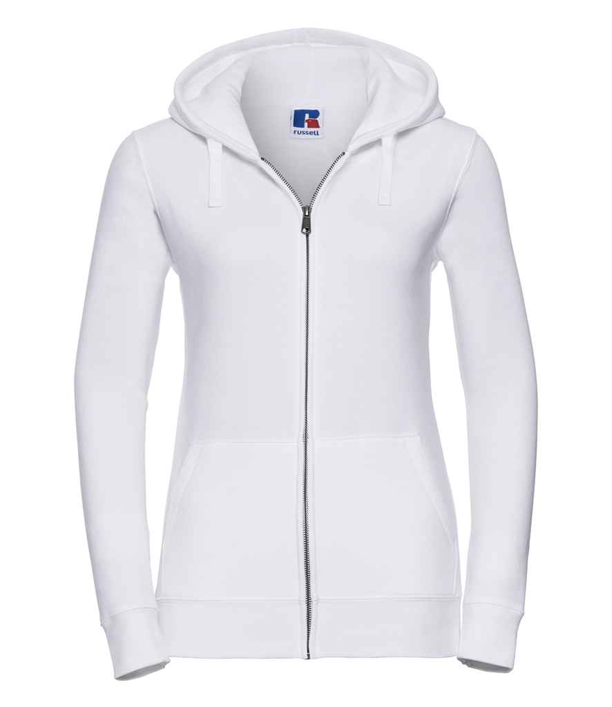 Russell Ladies Authentic Zip Hooded Sweatshirt in White by Russell — Custom branded clothing by Print Press, featuring premium embroidery produced in our specialist print lab in the UK.