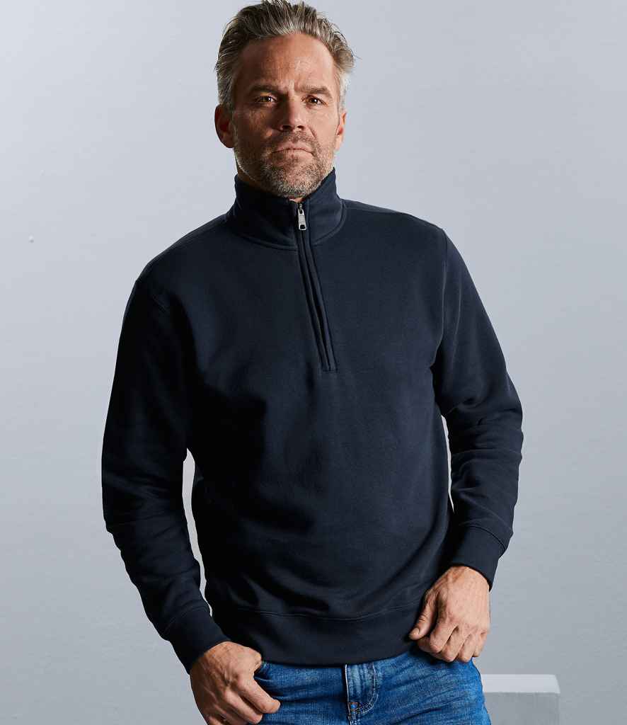 Russell Authentic Zip Neck Sweatshirt in French Navy by Russell — Custom branded clothing by Print Press, featuring premium embroidery produced in our specialist print lab in the UK.
