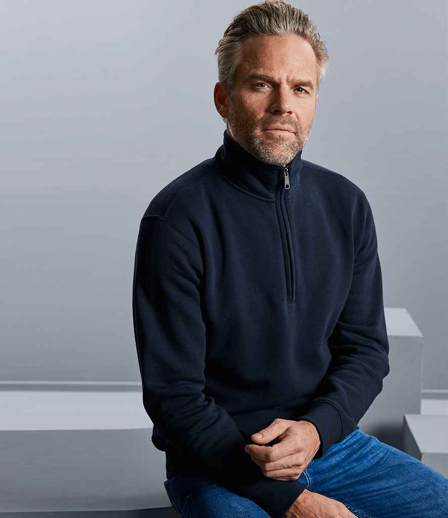 Russell Authentic Zip Neck Sweatshirt in by Russell — Custom branded clothing by Print Press, featuring premium embroidery produced in our specialist print lab in the UK.