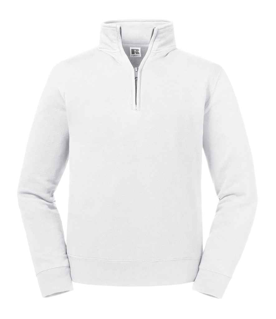 Russell Authentic Zip Neck Sweatshirt in White by Russell — Custom branded clothing by Print Press, featuring premium embroidery produced in our specialist print lab in the UK.