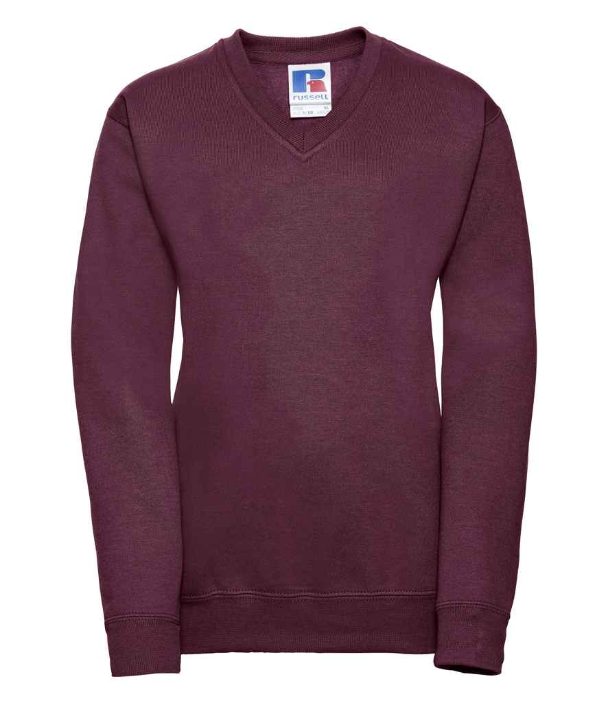Russell Schoolgear Kids V Neck Sweatshirt in by Russell — Custom branded clothing by Print Press, featuring premium embroidery produced in our specialist print lab in the UK.