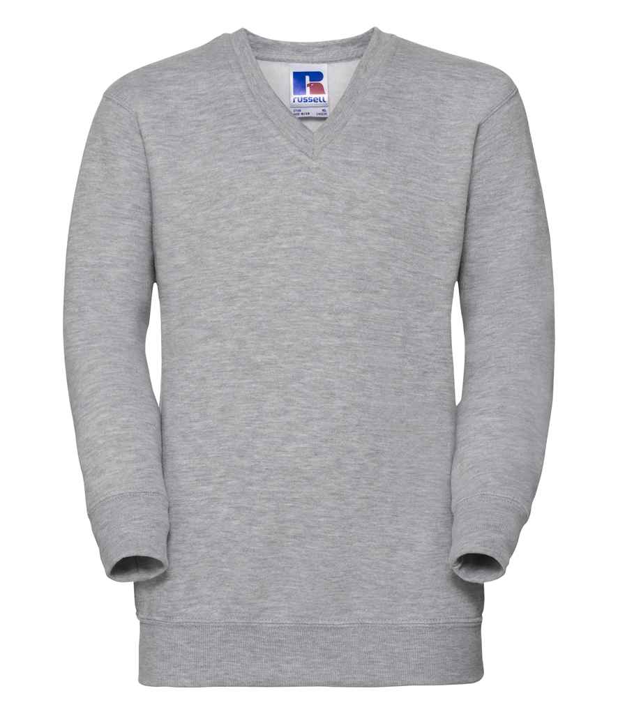 Russell Schoolgear Kids V Neck Sweatshirt in Light Oxford by Russell — Custom branded clothing by Print Press, featuring premium embroidery produced in our specialist print lab in the UK.