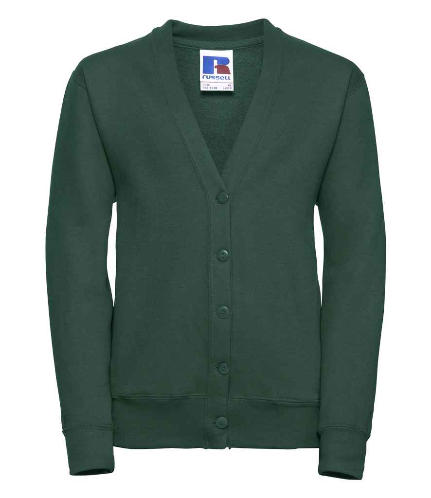Russell Schoolgear Kids Sweat Cardigan in Bottle Green by Russell — Custom branded clothing by Print Press, featuring premium embroidery produced in our specialist print lab in the UK.