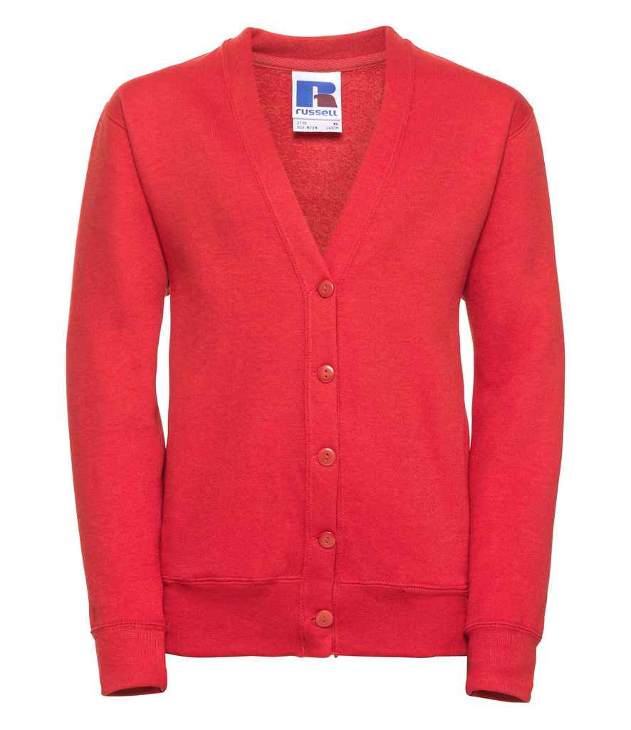 Russell Schoolgear Kids Sweat Cardigan in Bright Red by Russell — Custom branded clothing by Print Press, featuring premium embroidery produced in our specialist print lab in the UK.