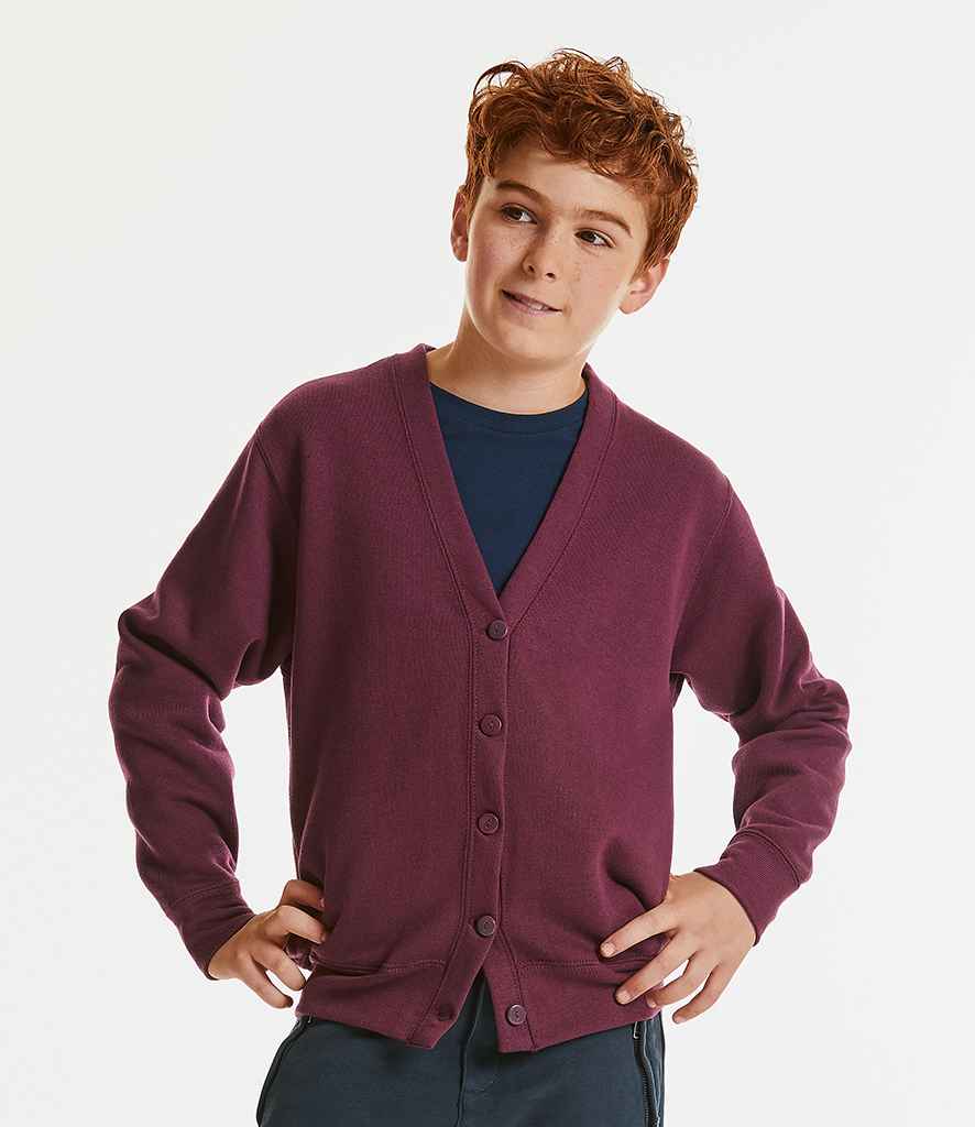 Russell Schoolgear Kids Sweat Cardigan in Burgundy by Russell — Custom branded clothing by Print Press, featuring premium embroidery produced in our specialist print lab in the UK.