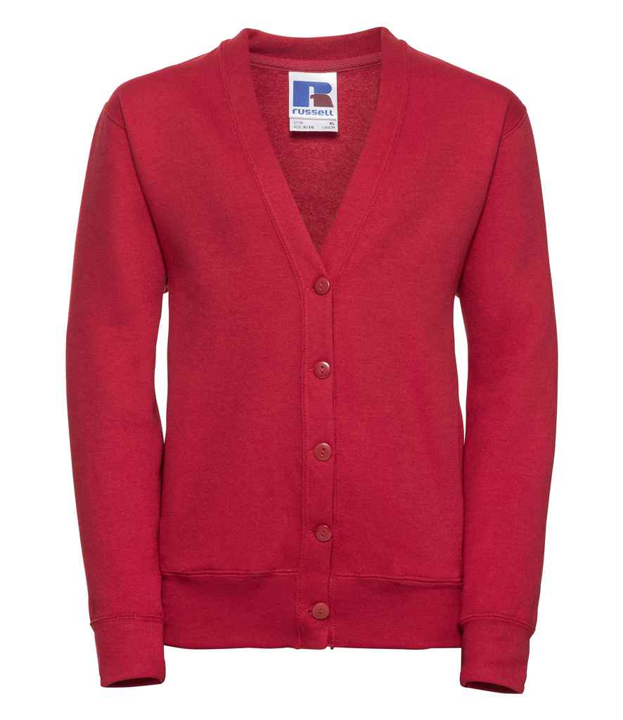 Russell Schoolgear Kids Sweat Cardigan in Classic Red by Russell — Custom branded clothing by Print Press, featuring premium embroidery produced in our specialist print lab in the UK.