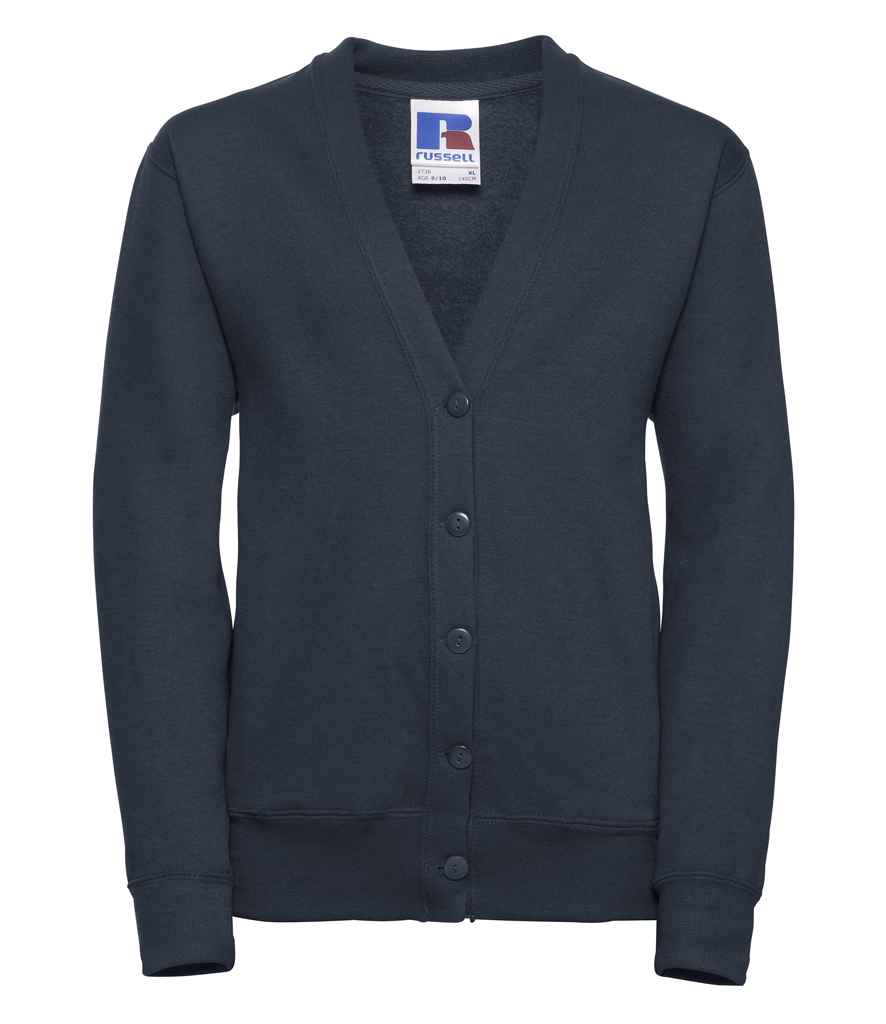 Russell Schoolgear Kids Sweat Cardigan in French Navy by Russell — Custom branded clothing by Print Press, featuring premium embroidery produced in our specialist print lab in the UK.