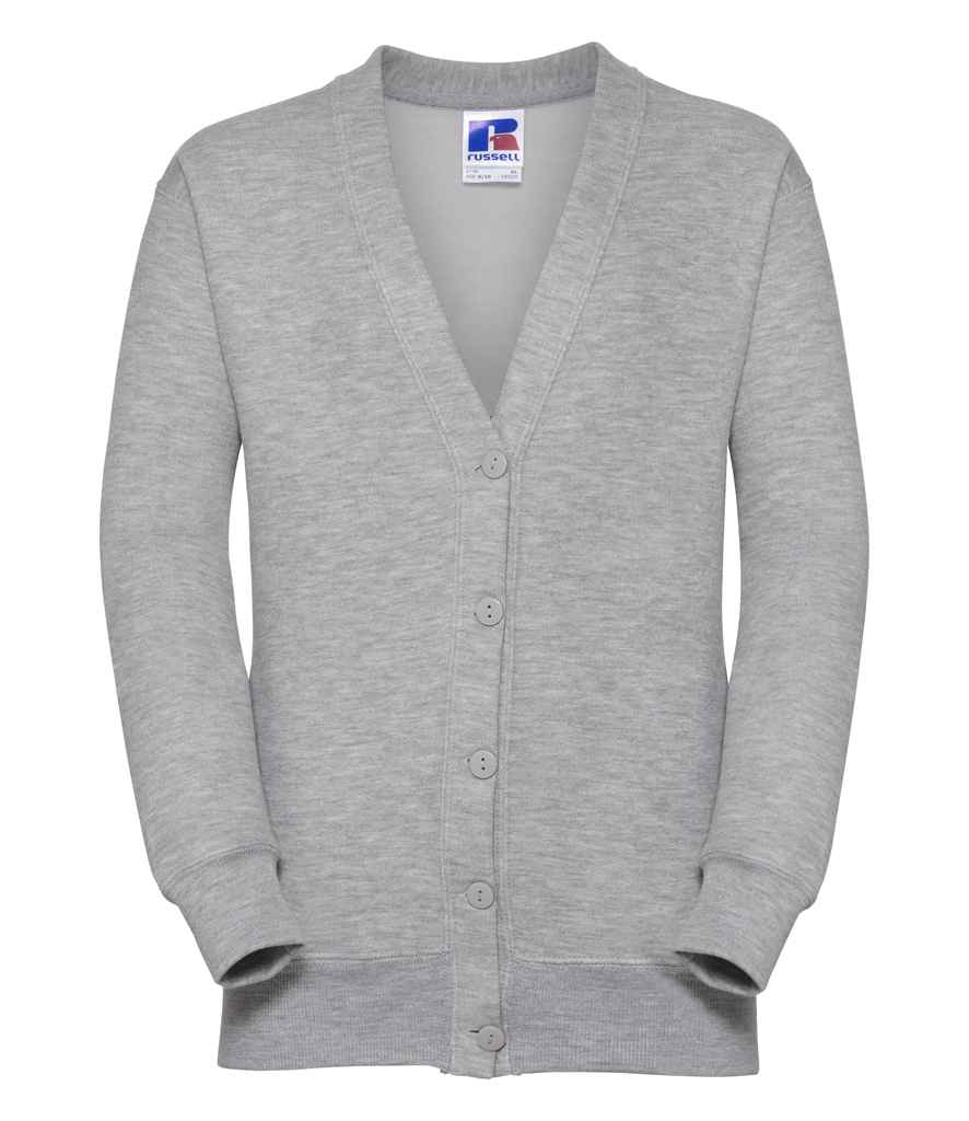 Russell Schoolgear Kids Sweat Cardigan in Light Oxford by Russell — Custom branded clothing by Print Press, featuring premium embroidery produced in our specialist print lab in the UK.