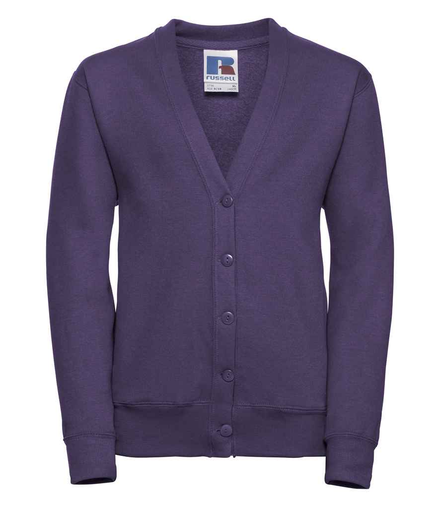 Russell Schoolgear Kids Sweat Cardigan in Purple by Russell — Custom branded clothing by Print Press, featuring premium embroidery produced in our specialist print lab in the UK.