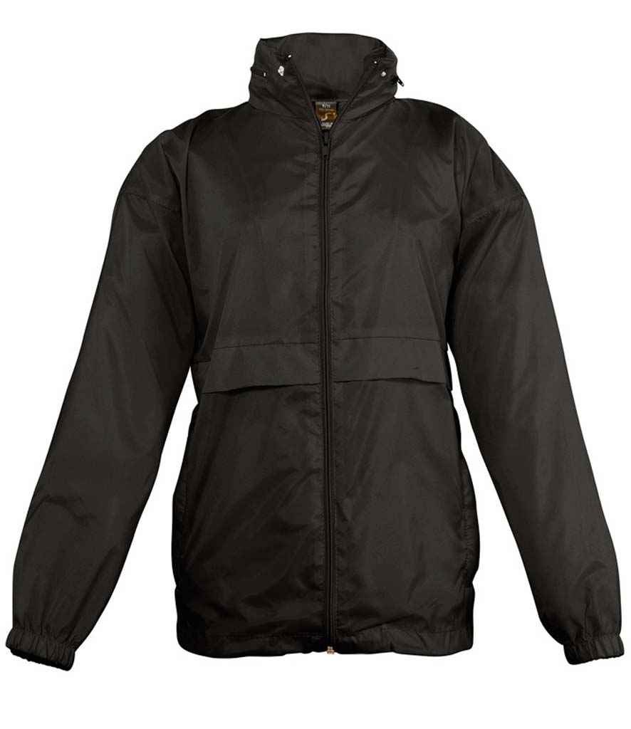 SOL'S Kids Surf Windbreaker Jacket in Black by SOL'S — Custom branded clothing by Print Press, featuring premium embroidery produced in our specialist print lab in the UK.