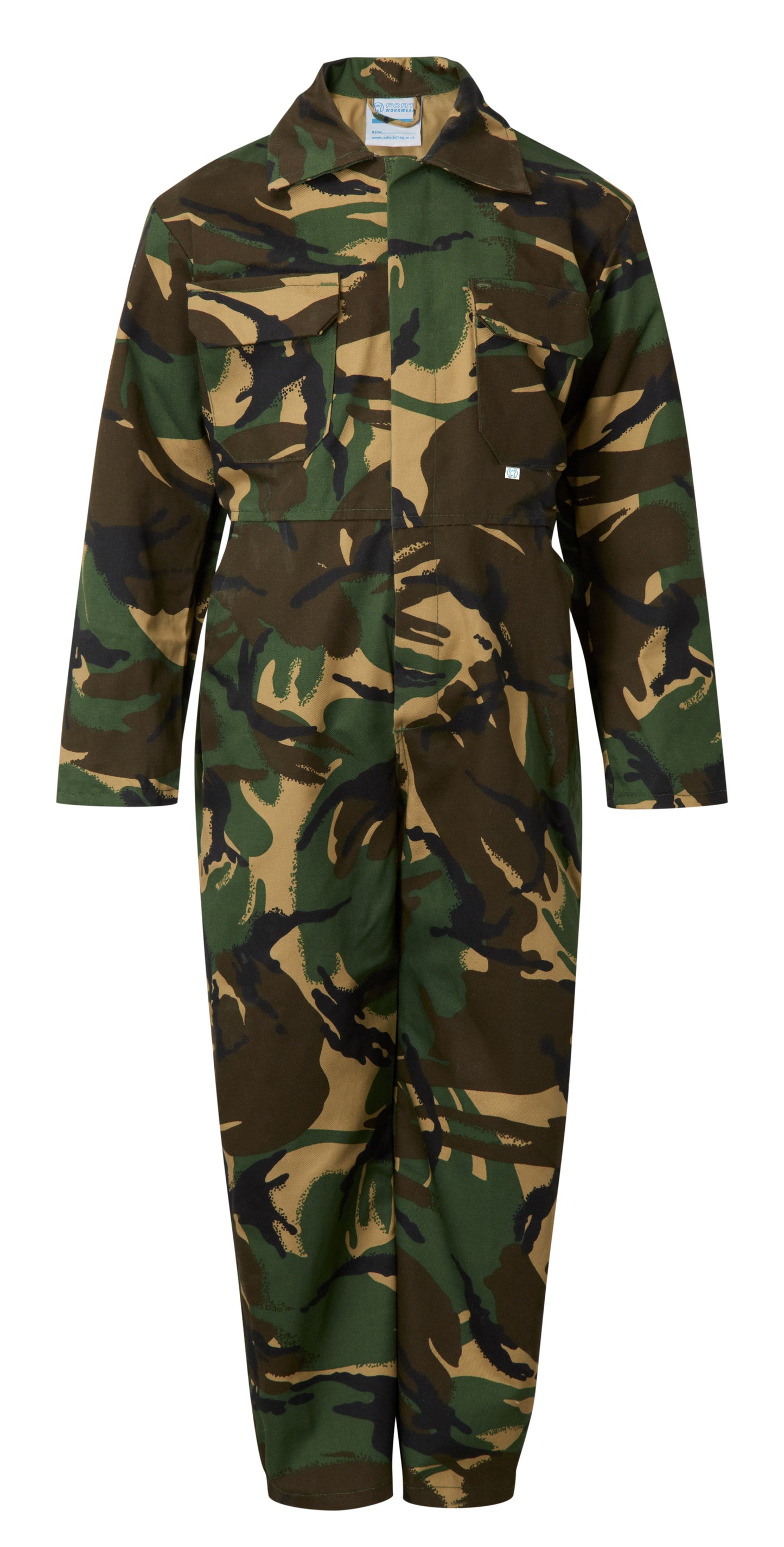 Fort Tearaway Junior Coverall in WOODLAND by FORT — Custom branded clothing by Print Press, featuring premium embroidery produced in our specialist print lab in the UK.