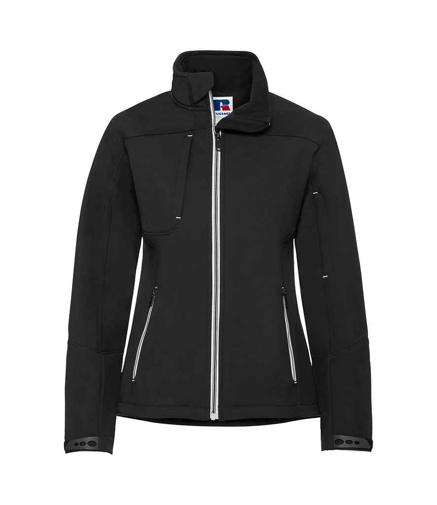 Russell Ladies Bionic Soft Shell Jacket in Black by Russell — Custom branded clothing by Print Press, featuring premium embroidery produced in our specialist print lab in the UK.