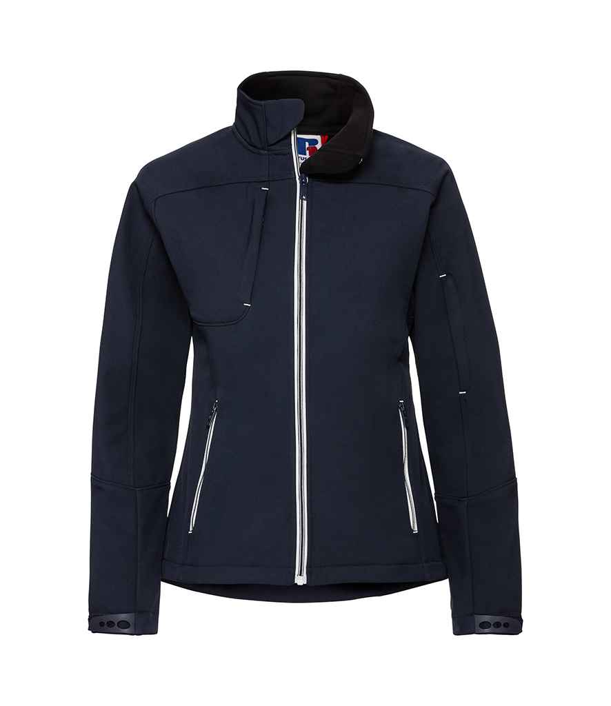 Russell Ladies Bionic Soft Shell Jacket in French Navy by Russell — Custom branded clothing by Print Press, featuring premium embroidery produced in our specialist print lab in the UK.