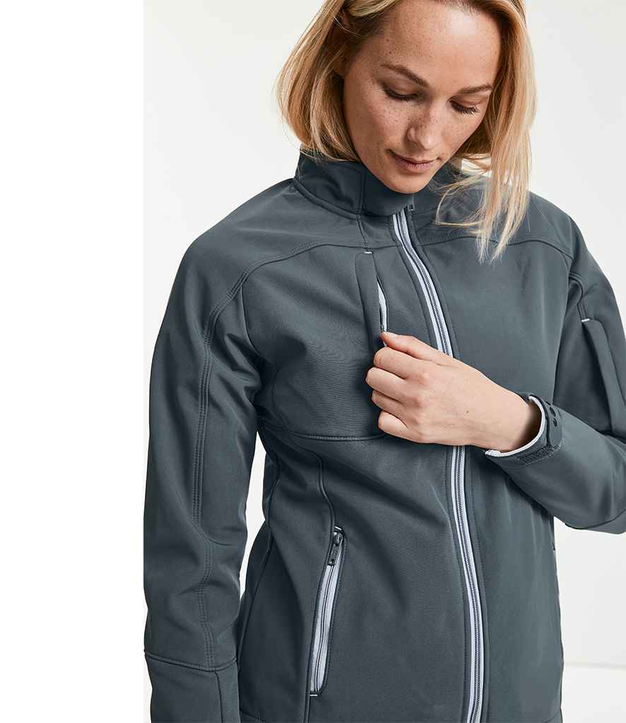 Russell Ladies Bionic Soft Shell Jacket in by Russell — Custom branded clothing by Print Press, featuring premium embroidery produced in our specialist print lab in the UK.