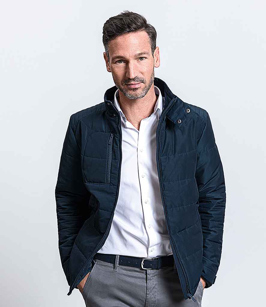 Russell Cross Padded Jacket in French Navy by Russell — Custom branded clothing by Print Press, featuring premium embroidery produced in our specialist print lab in the UK.