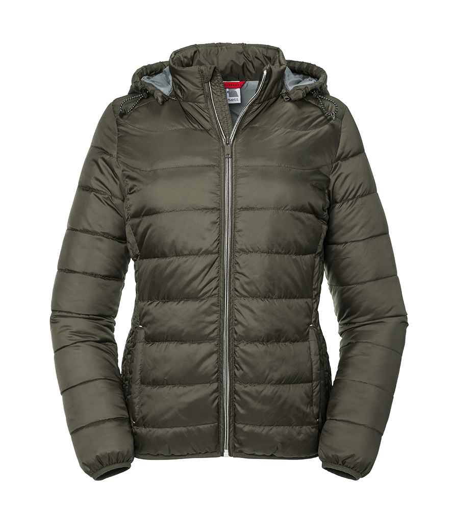 Russell Ladies Hooded Nano Padded Jacket in by Russell — Custom branded clothing by Print Press, featuring premium embroidery produced in our specialist print lab in the UK.