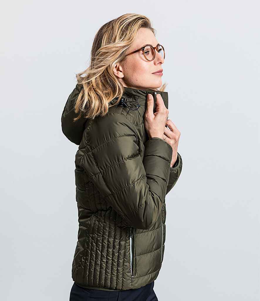 Russell Ladies Hooded Nano Padded Jacket in by Russell — Custom branded clothing by Print Press, featuring premium embroidery produced in our specialist print lab in the UK.