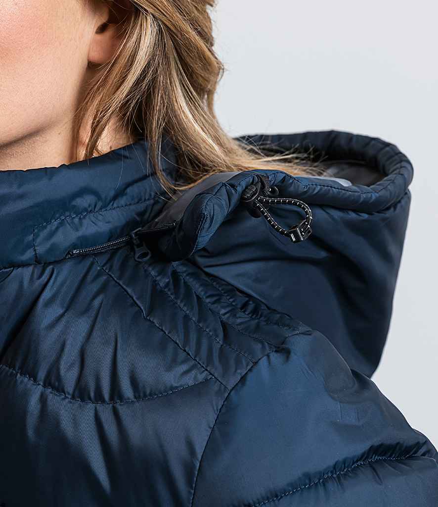 Russell Ladies Hooded Nano Padded Jacket in by Russell — Custom branded clothing by Print Press, featuring premium embroidery produced in our specialist print lab in the UK.