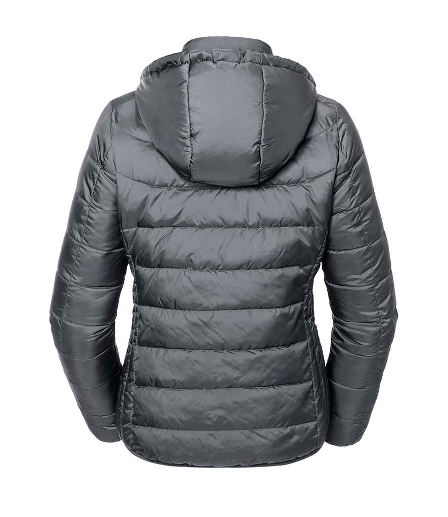 Russell Ladies Hooded Nano Padded Jacket in by Russell — Custom branded clothing by Print Press, featuring premium embroidery produced in our specialist print lab in the UK.