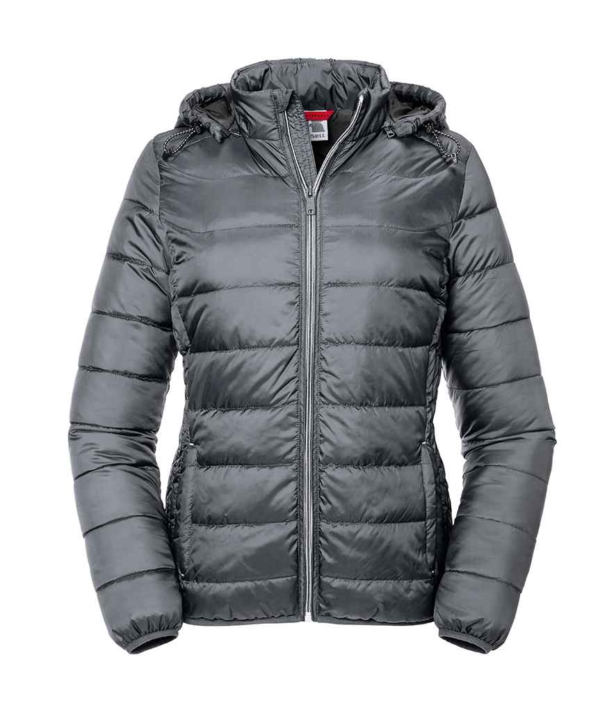 Russell Ladies Hooded Nano Padded Jacket in by Russell — Custom branded clothing by Print Press, featuring premium embroidery produced in our specialist print lab in the UK.