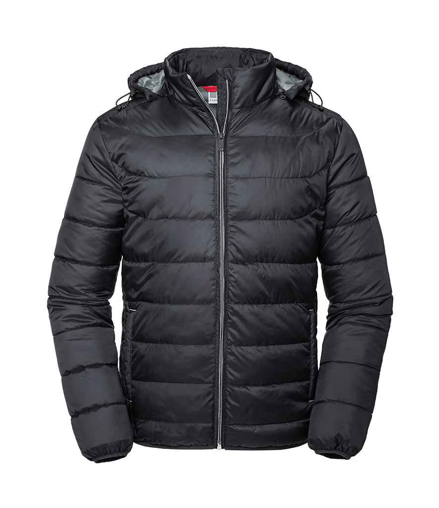 Russell Hooded Nano Padded Jacket in by Russell — Custom branded clothing by Print Press, featuring premium embroidery produced in our specialist print lab in the UK.
