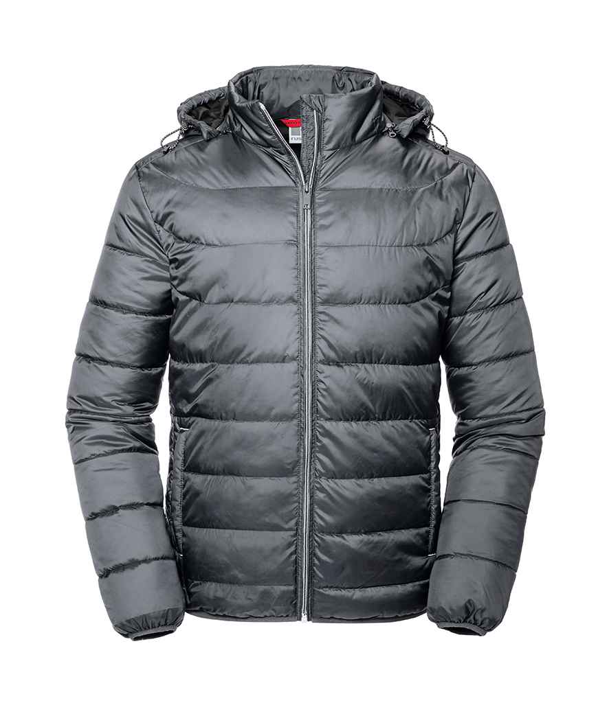 Russell Hooded Nano Padded Jacket in by Russell — Custom branded clothing by Print Press, featuring premium embroidery produced in our specialist print lab in the UK.